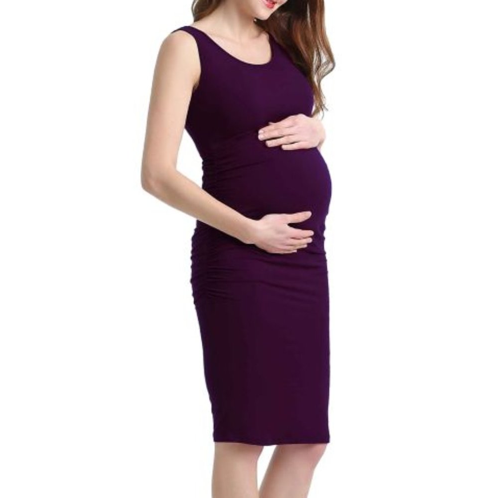 Kimi & Kai Maternity Delia Ruched Midi Dress S